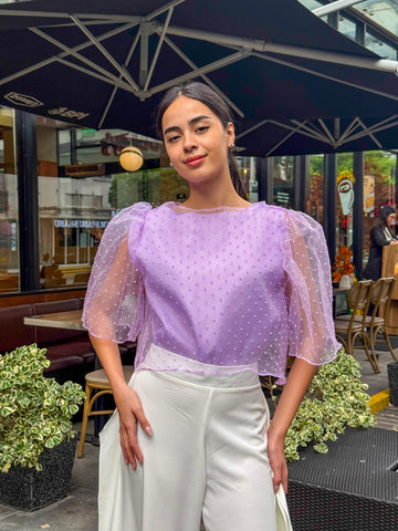 ZIYA Maria Organza Top Swiss Dot With Inner Top Filipiniana Puff Sleeve