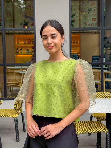 ZIYA Maria Organza Top Swiss Dot With Inner Top Filipiniana Puff Sleeve