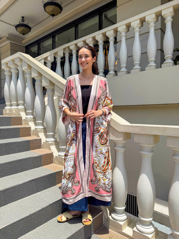 Ziya Abaya Kimono Long Cardigan Coverup Printed Silk Boho