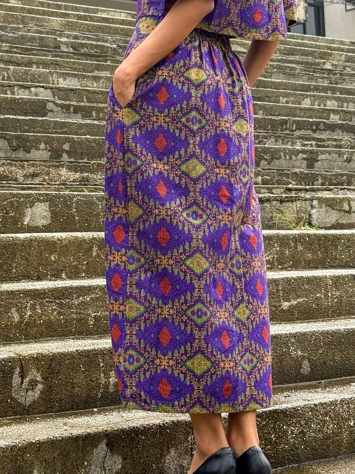 ZIYA Maya LONG SKIRT Ethnic Printed Cotton Garter Waist with Pockets