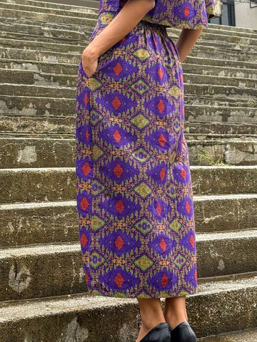ZIYA Maya LONG SKIRT Ethnic Printed Cotton Garter Waist with Pockets
