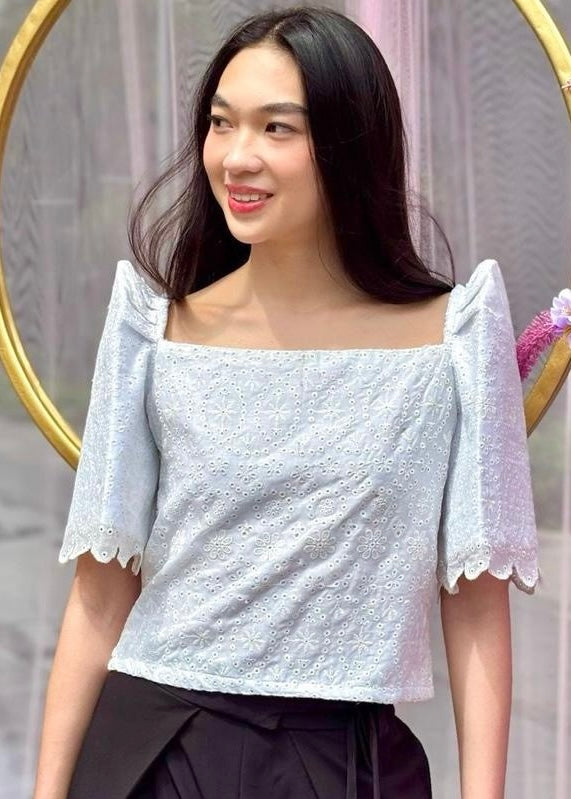 Kaya Eyelet Filipiñiana Top