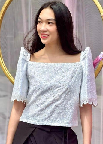 Kaya Eyelet Filipiñiana Top