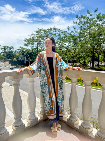 Ziya Abaya Kimono Long Cardigan Coverup Printed Silk Boho