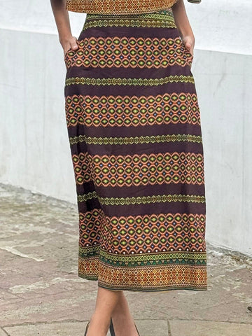 ZIYA Maya LONG SKIRT Ethnic Printed Cotton Garter Waist with Pockets