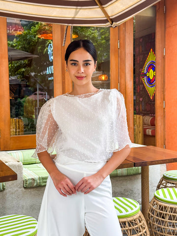 ZIYA Maria Organza Top Swiss Dot With Inner Top Filipiniana Puff Sleeve