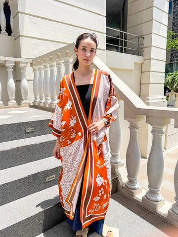 Ziya Abaya Kimono Long Cardigan Coverup Printed Silk Boho