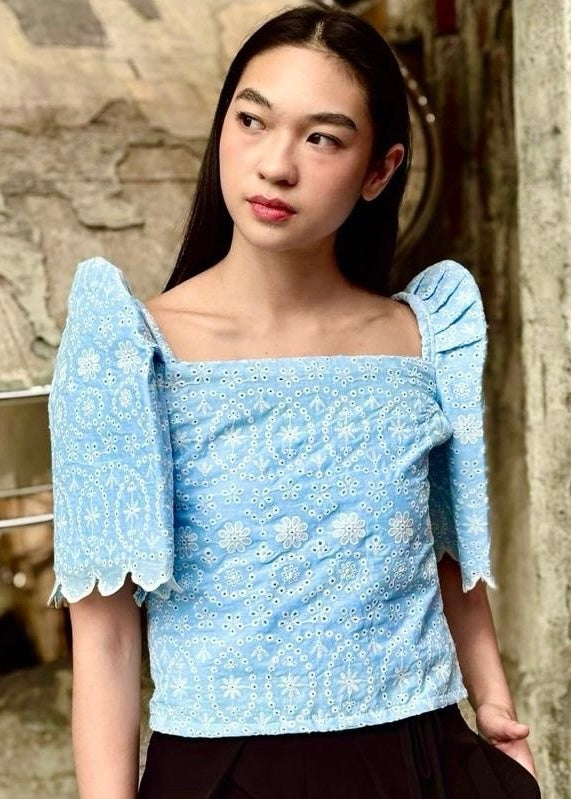 Kaya Eyelet Filipiñiana Top