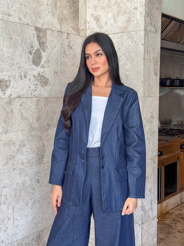 Ziya Siklab Denim Blazer Suits Formal Style Longsleeve Denim Fabric Womenswear Minimal Basic Casual