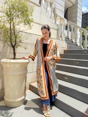 Ziya Abaya Kimono Long Cardigan Coverup Printed Silk Boho