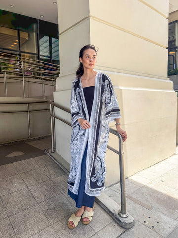 Ziya Abaya Kimono Long Cardigan Coverup Printed Silk Boho