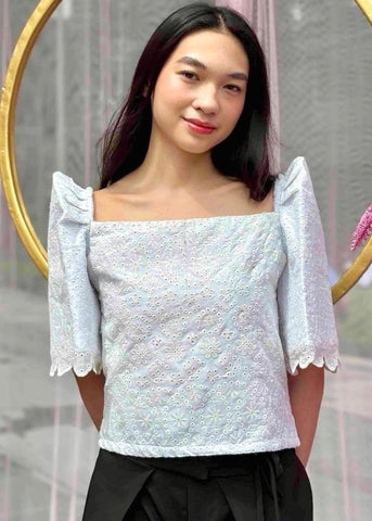 Kaya Eyelet Filipiñiana Top