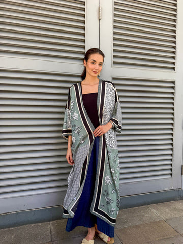 Ziya Abaya Kimono Long Cardigan Coverup Printed Silk Boho