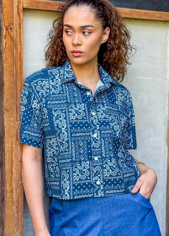 Issa Cropped Button Down Polo Shirt