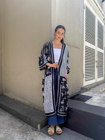 Ziya Abaya Kimono Long Cardigan Coverup Printed Silk Boho