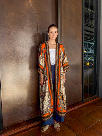 Ziya Abaya Kimono Long Cardigan Coverup Printed Silk Boho