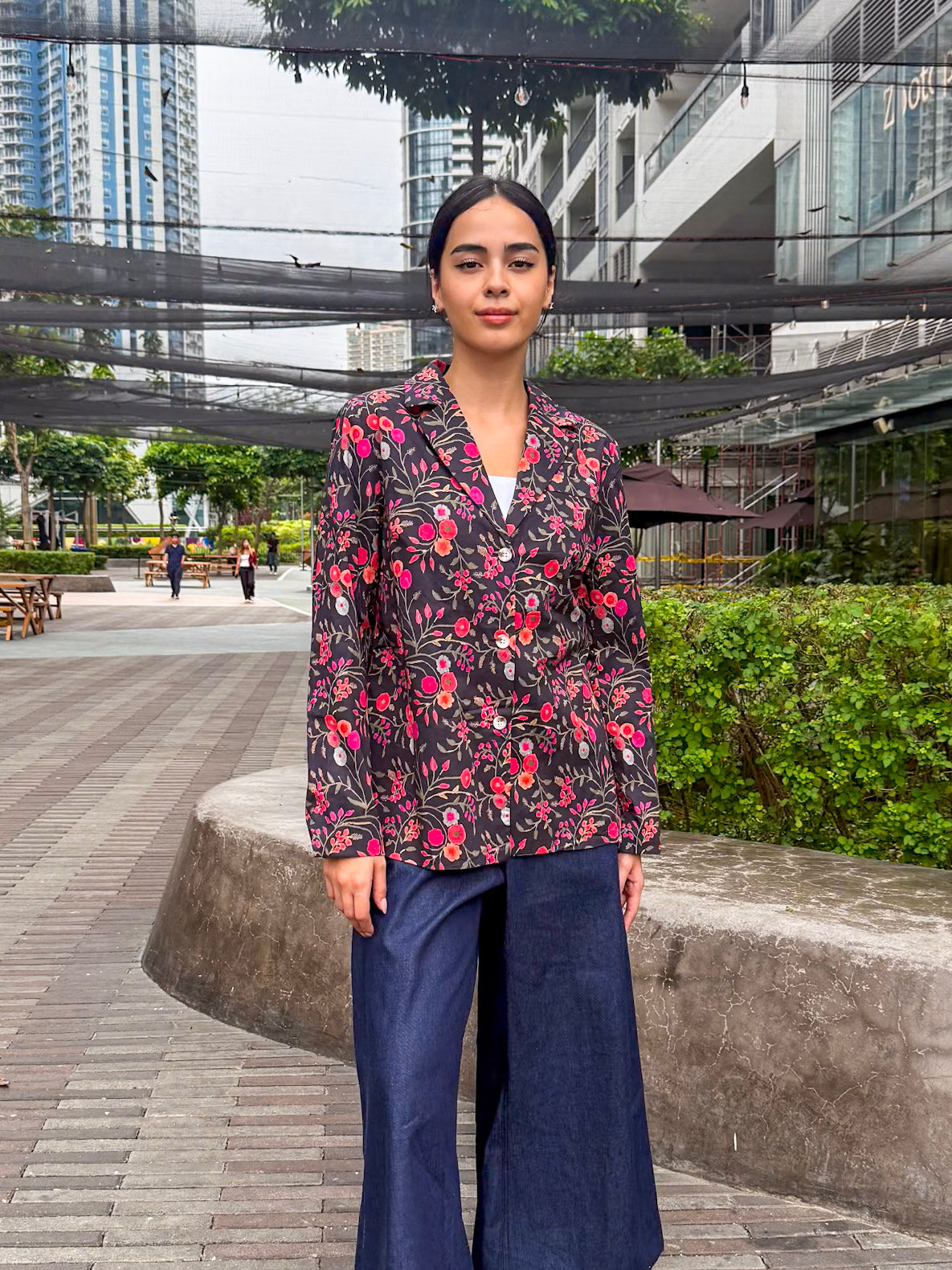 Ziya Siklab Floral Blazer Suits Formal Style Longsleeve Denim Fabric Womenswear Minimal Basic Casual
