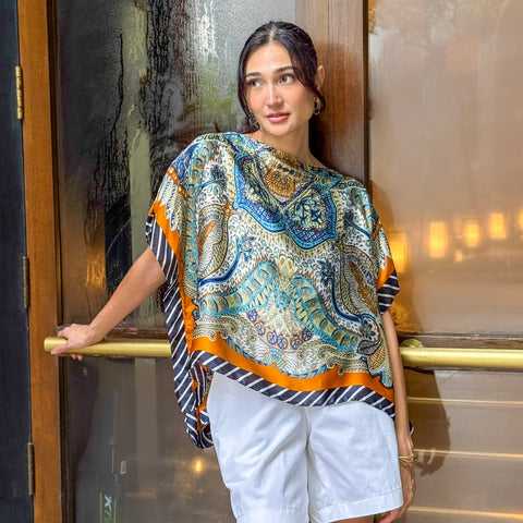 ZIYA Cara Kaftan Silk Satin Poncho Luxurious Coverup Printed Mosaic Bohemian