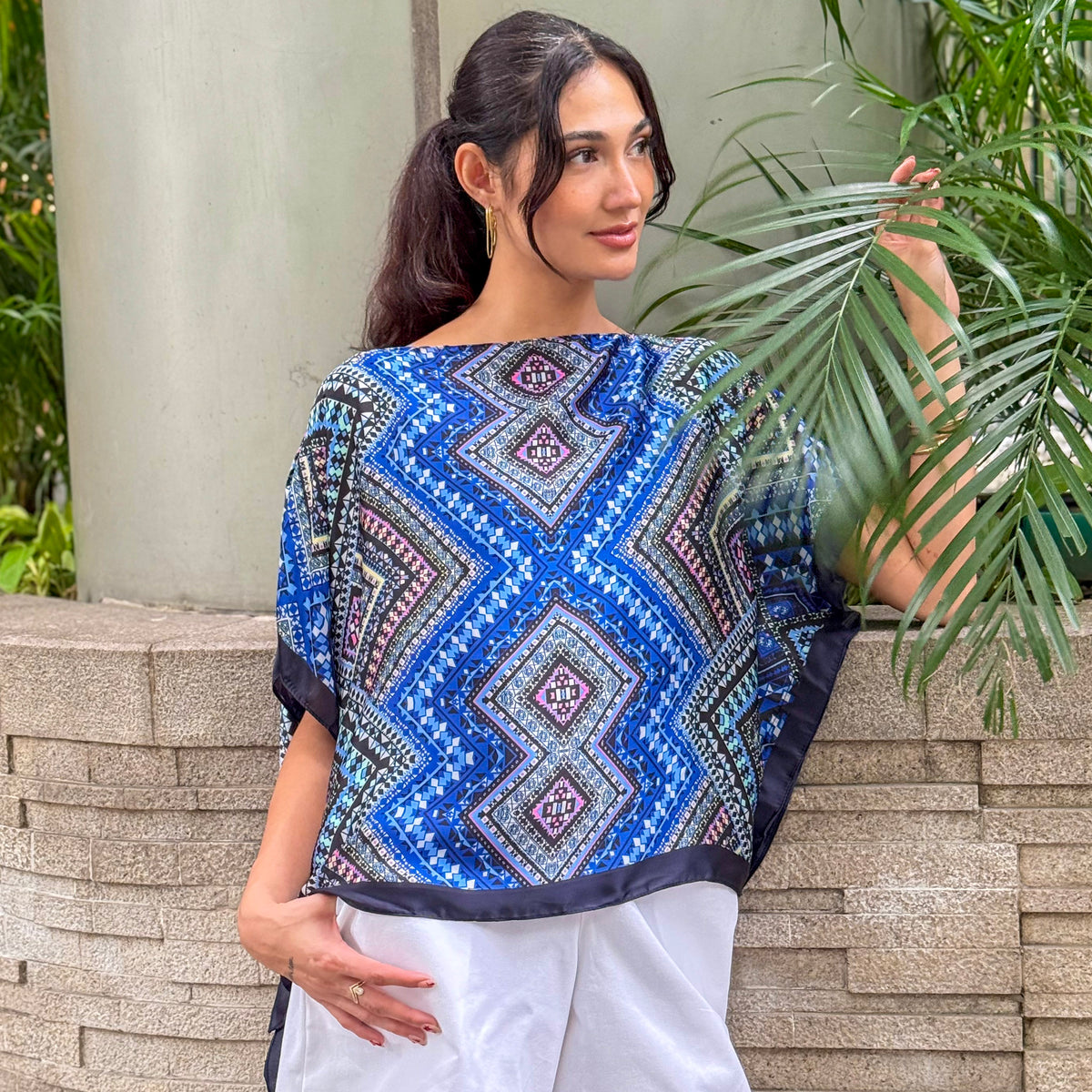 ZIYA Cara Kaftan Silk Satin Poncho Luxurious Coverup Printed Mosaic Bohemian