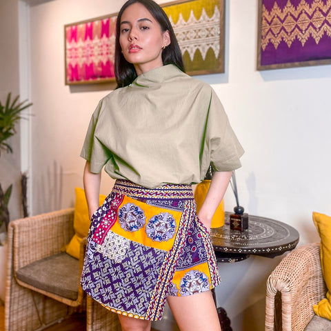 Ziya Raya Skort Asymmetric Shorts Cotton Batik Garterized Waist